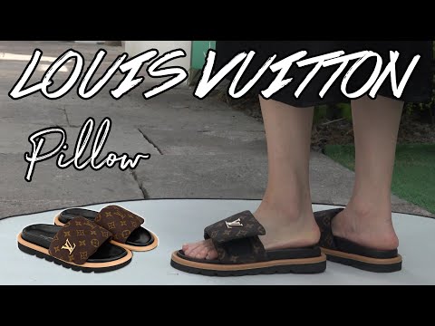 brown louis vuitton pillow slides