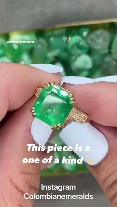 7.42tcw large apple green Colombian emerald and triple diamond pave band 18K gold engagement ring