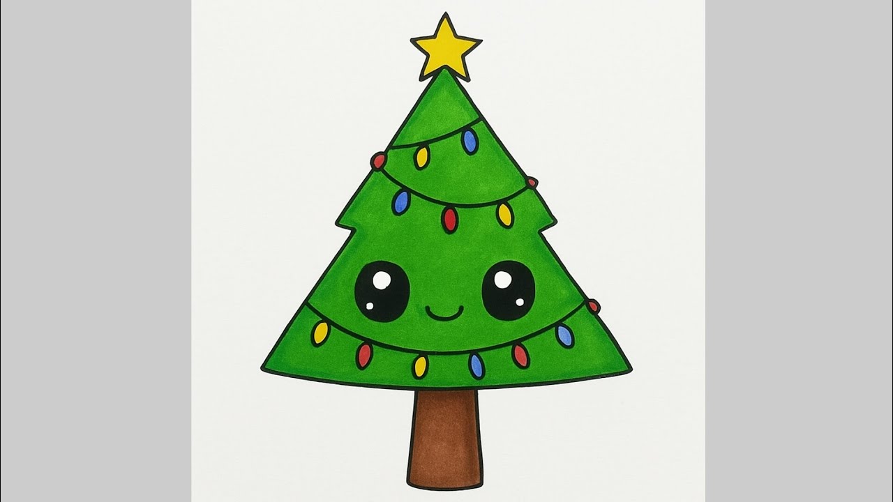 How to Draw a Christmas tree 🎄 Easy kawaii drawing @Drawings-i7k - YouTube