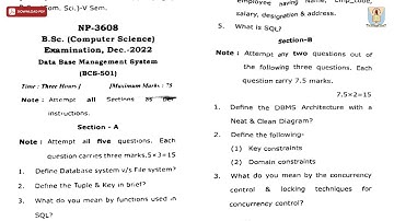 BSC 5TH SEM CS DATA BASE MANAGEMENT SYSTEM NP DEC 2022 | CCSU