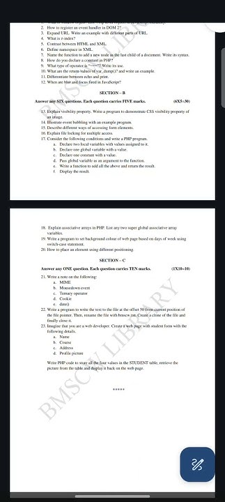 BMSCW 5TH SEM BCA WEB PROGRAMMING QUESTION PAPER 2024 - YouTube