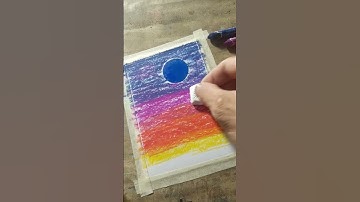 Vẽ tranh màu sáp - Vẽ phong cảnh hoàng hôn lãng mạn #shorts