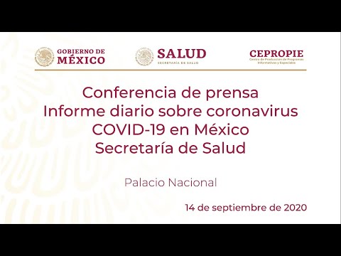 Informe diario sobre coronavirus COVID-19 en México. Secretaría de Salud. 14 de septiembre, 20