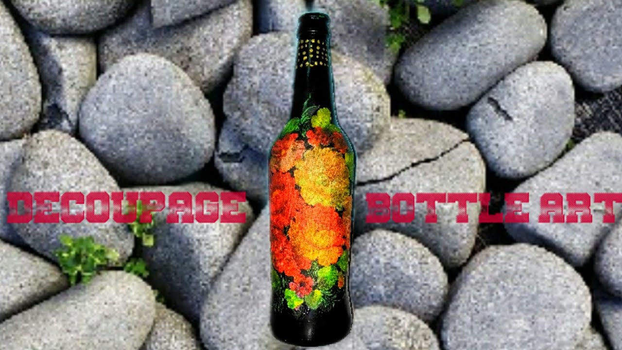 DECOUPAGE decoupage bottle art simple Malayalam video YouTube