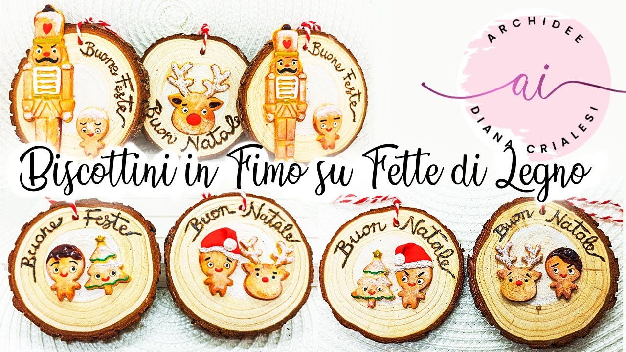 Decorazioni di Natale | Biscottini in Fimo su Fette di Legno