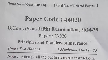B.Com. 5th Semester Principles and Practices of Insurance Question Paper 2024–25 #mjpru #bcom