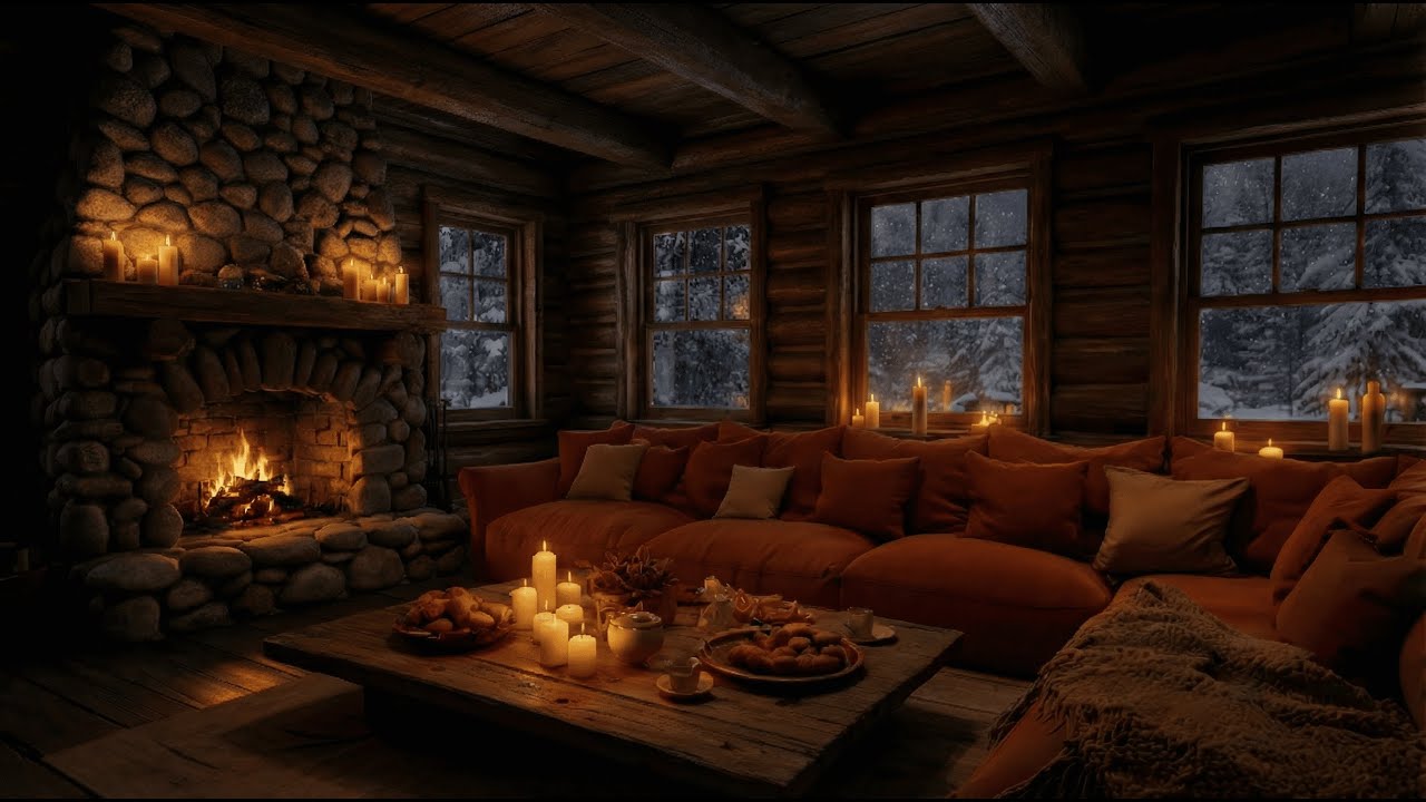 Cozy Winter Ambience ❄️ with Relaxing Piano 🎹, Crackling Fireplace & Snowfall 🌨️ for Sleep 😴