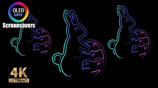 Easter Screensaver - Neon Bunnies - 10 Hours - 4K - OLED Safe - No Burn-in