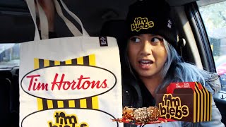 Trying Out NEW TIM HORTONS x JUSTIN BIEBER TIMBIEBS TASTE TEST AND MERCH AT THE FIRST EVER TIMMIES!