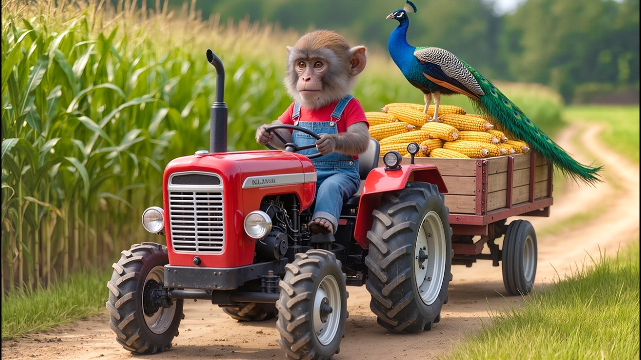 Monkey Nana Builds a Cozy New Peacock Coop After Hauling Corn by Tractor 🐒🚜🦚 | NANA MONKEY LIFE