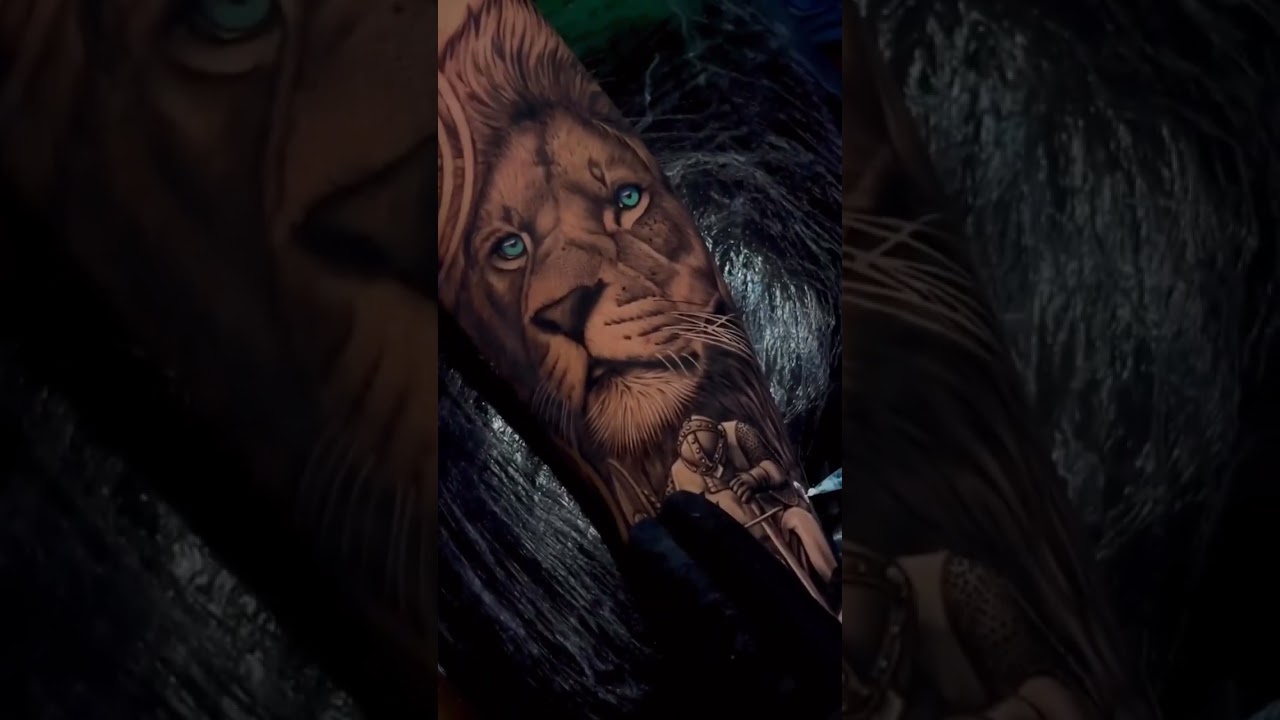 3D Lion And Warrior Amazing Tattoo In Men Arm | Lion Tattoo Design 