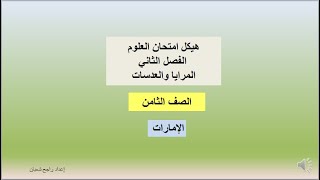 هيكل امتحان العلوم – الفصل الثاني -  المرايا والعدسات - الصف الثامن - الإمارات