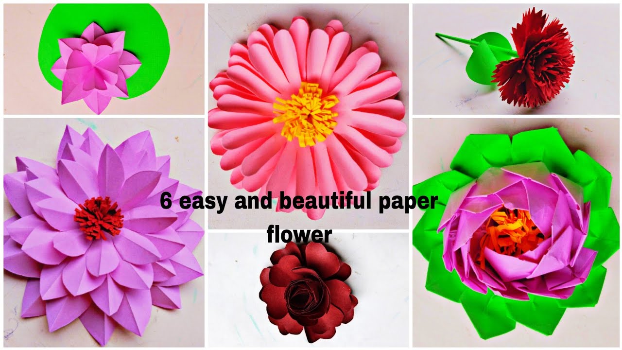 6 types of beautiful origami flowers making step by step || paper ...