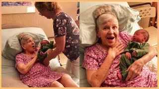 Grandparents Meet Grandchild for the First Time. Emotional Surprises.