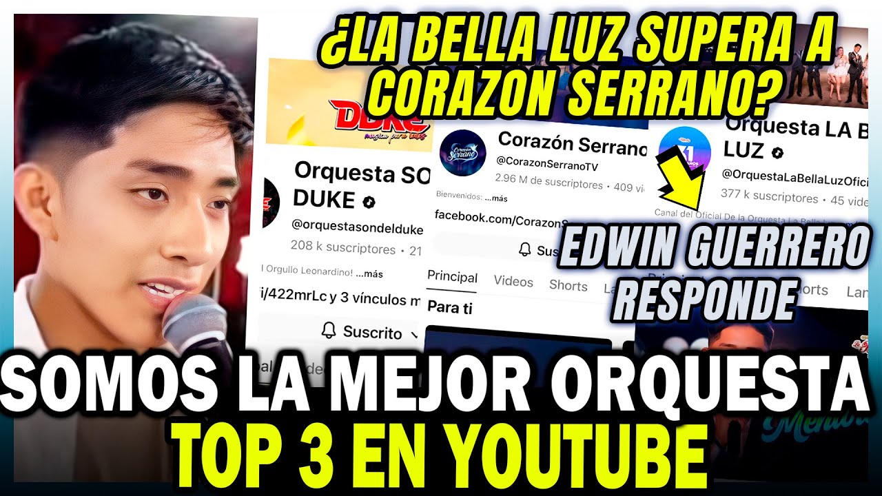 EDWIN GUERRERO asegura que CORAZÓN SERRANO supera a LA BELLA LUZ y SON DEL DUKE en YOUTUBE - TOP 3