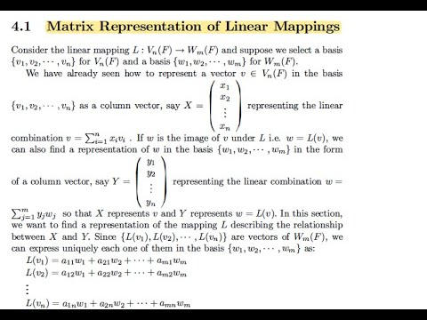 Chapter 4 - Matrix Representation of Linear Mappings - YouTube
