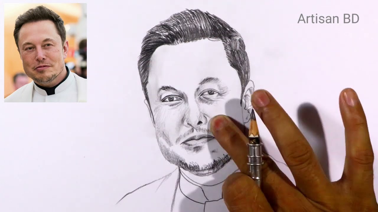 Pencil Sketch of Elon Musk drawn by  Artist Shubham Dogra  Facebook