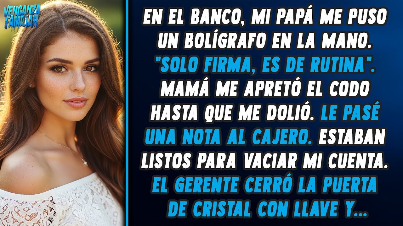 En el banco, mi padre me obligaba a firmar, pero el gerente leyó mi nota oculta.