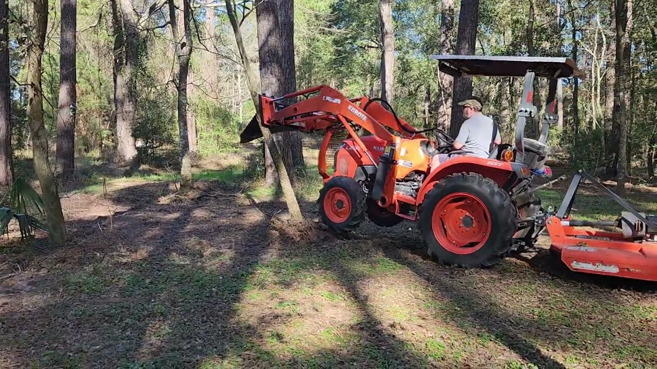 Titan Stump Bucket on Kubota L2501 - Small Tree Removal (Realtime)