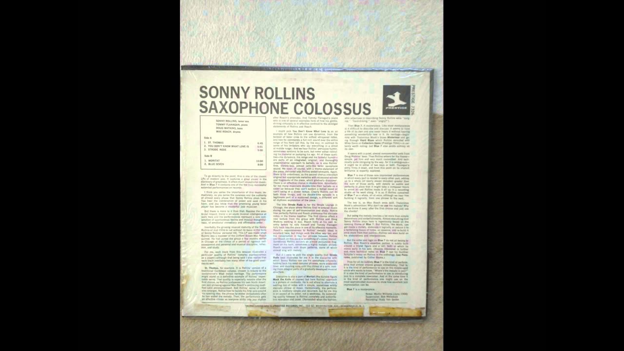 Sonny Rollins Saxophone Colossus STEREO LP side B YouTube