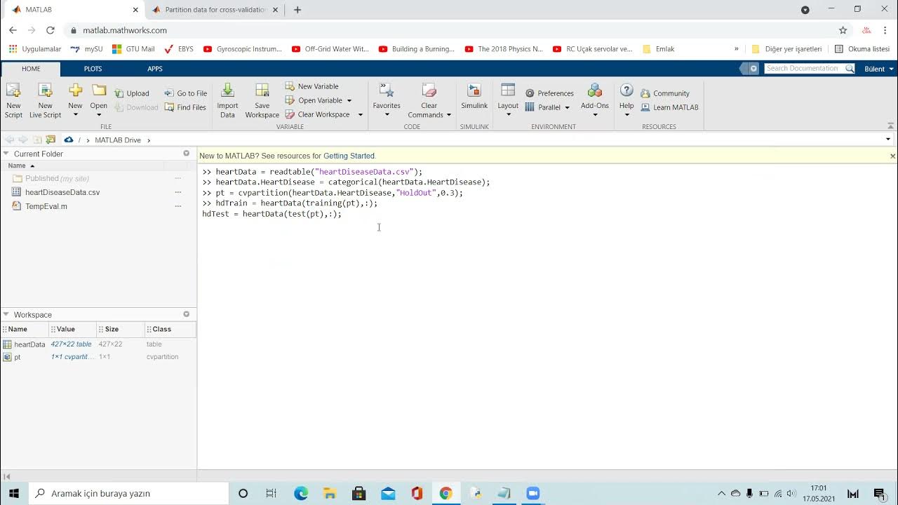 Matlab ile Makine Öğrenmesi 8 cvpartition komutu ile veriyi test ve
