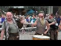Wild men of Scottish street music Clanadonia playing "Hamsterheid" in Perth City centre, Scotland