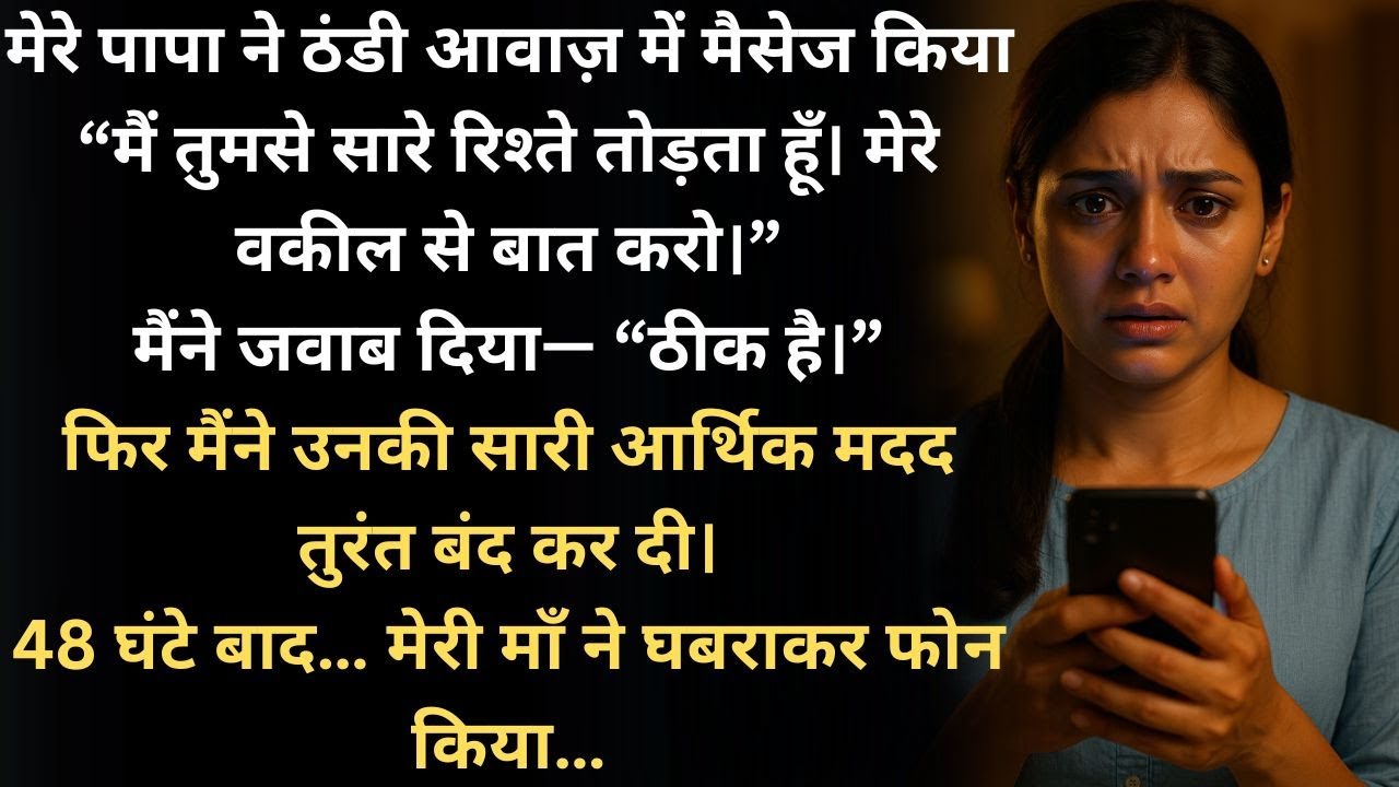 मैंतुमसेसारेरिश्तेतोड़ता हूँ।मेरेवकीलसेबातकरो।”मैंनेजवाबदिया:ठीकहै।फिरमैंनेउनकीहर एआर्थिकमददवापसलेली