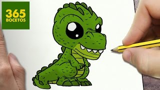COMO DIBUJAR DINOSAURIO KAWAII PASO A PASO - Dibujos kawaii faciles - How to draw a T-REX