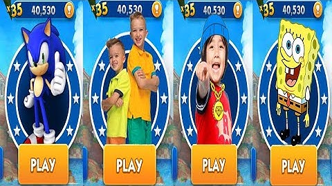 Sonic Dash vs Vlad and Niki vs Tag with Ryan vs SpongeBob Run - All Characters Unlocked Gameplay