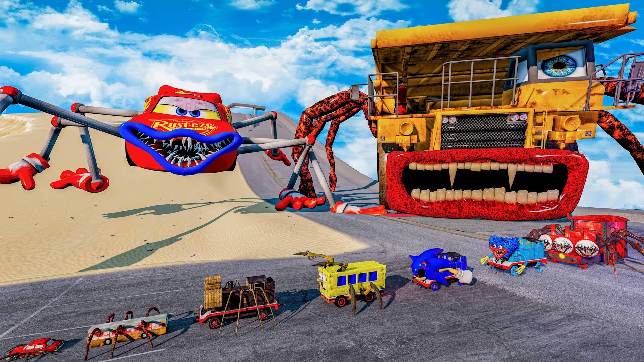 ALL MONSTERS Big & Small vs Downhill Jump with NEW BUS HOUSE EATER & Truck Sonic BeamNG.Drive