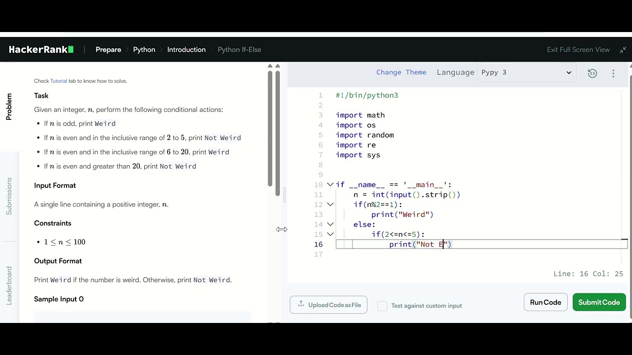 If-else Conditions Hackerrank python Solution in Hindi - YouTube