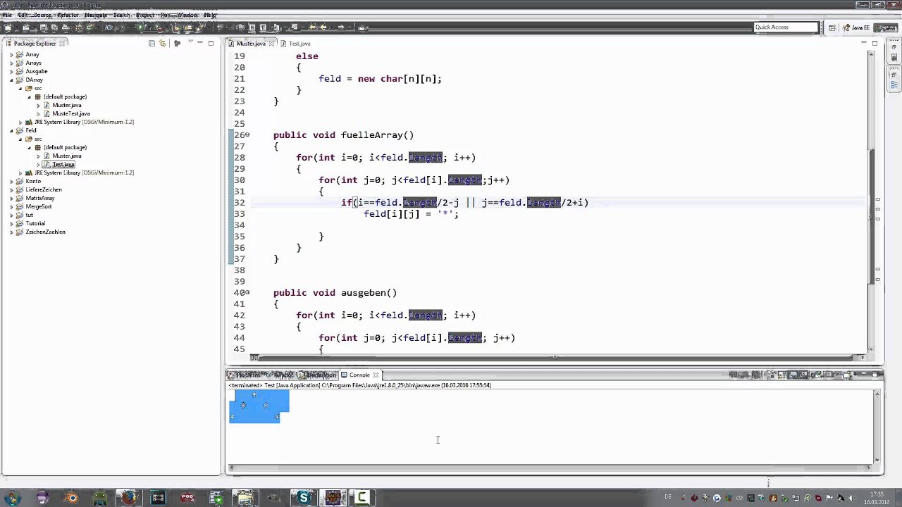 Java Eclipse zweidimensionales Array Raute zeichnen - Java Tutorial ...