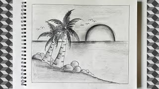 How to draw Sunset Sea Beach || Pencil Drawing & sketching || shedding @Supriya_artss