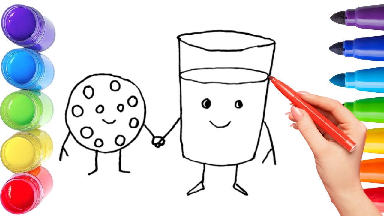 Как нарисовать милые стаканчик и печенье. Рисование, раскрашивание и живопись для детей и малышей...