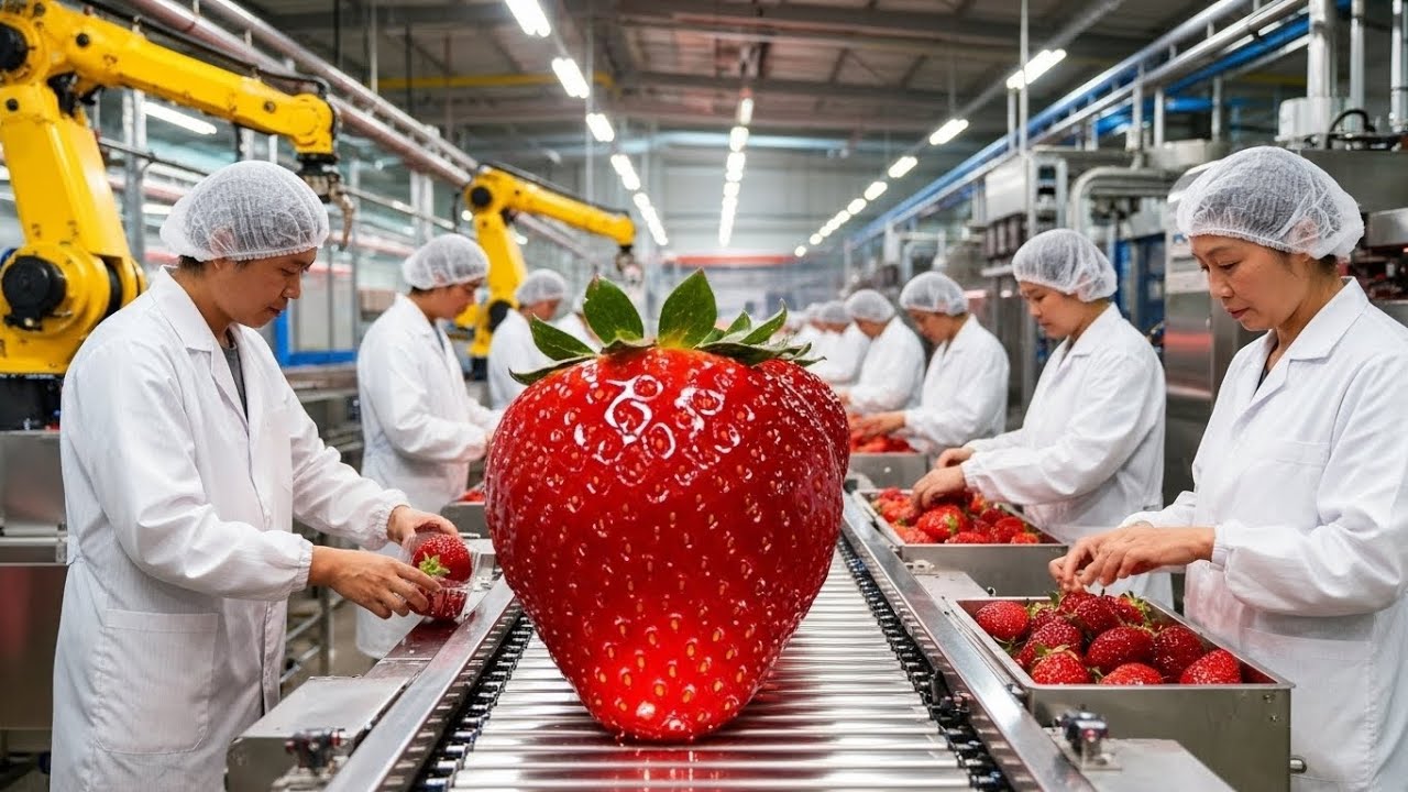 Inside a Massive Strawberry Factory: Processing Millions of Sweet Berries! (Full Process)