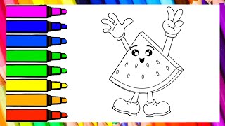 Cute Watermelon Coloring Page for Kids Easy Summer Fruit Drawing Coloring