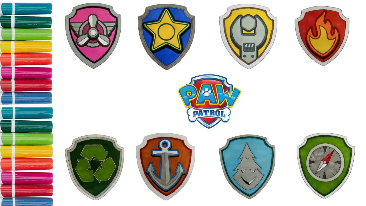 ✨✨✨PAW Patrol BADGES Coloring Fun With Chase, Rubble, Marshall, Skye and Friends! - YouTube paw-patrol-badges-coloring-fun-with-chase-rubble-marshall-skye-and-friends-youtube