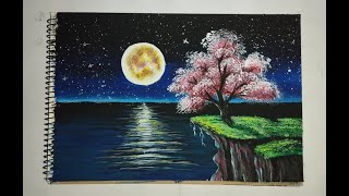 How To Paint Moon And Night Sky || Acrylic Painting || Sundar Art Acrylic 2023