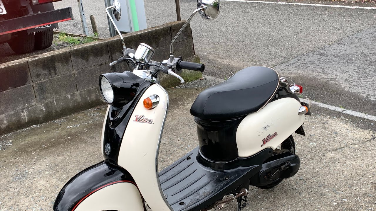 2.神奈川県藤沢市発．ヤマハ　ビーノ　4スト　SA26J。フル整備後オールホワイトにカスタム。 終)神奈川県藤沢市発。ヤマハ ビーノ。2スト フル整備してカスタム70