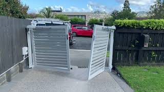 Famous Double swing louvered gate with rising hinges automated by Dudleys (New Zealand)#swinggateopeners Net Worth