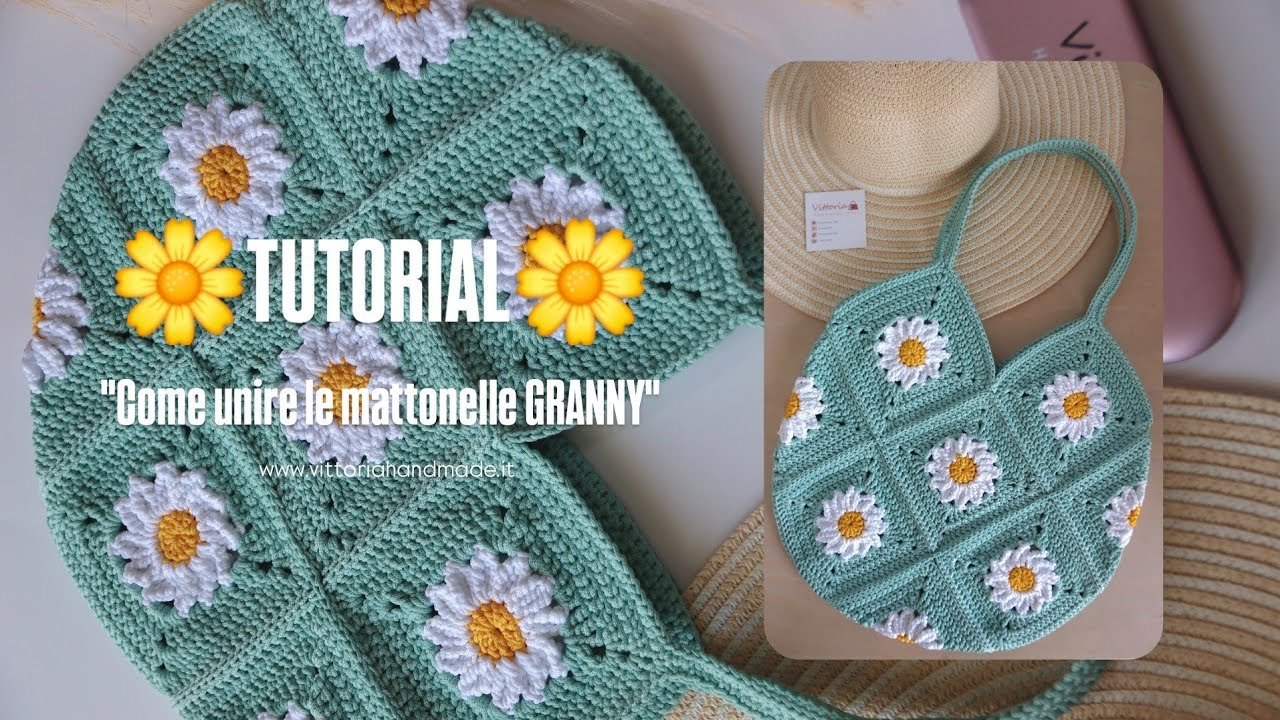 🌼TUTORIAL COME UNIRE LE MATTONELLE GRANNY🌼 TOTE BAG MARGHERITA/PARTE 2/ BORSA GRANNY SQUARE