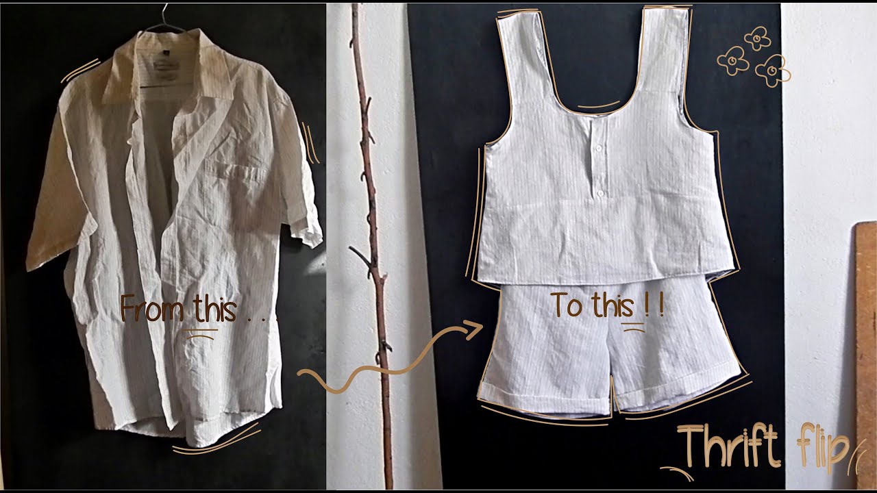 Thrift Flip: Upcycle men's dress shirt into Pyjama ( Women's Sleepwear )