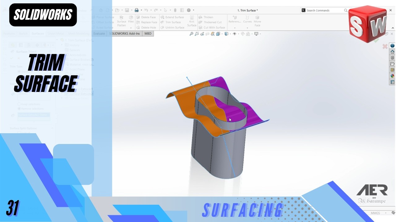Trim Surface | Surfacing | Solidworks Tutorial | Stage #31 Eng - AER ...