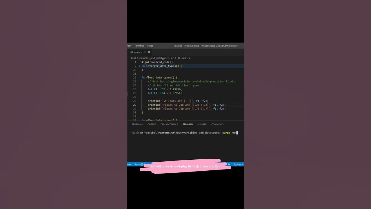 Learn Rust | Rust Programming Data types | int, float, boo, char #rust ...