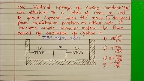 Two identical springs of spring constant 2K are attached to a block of mass m and to fixed support