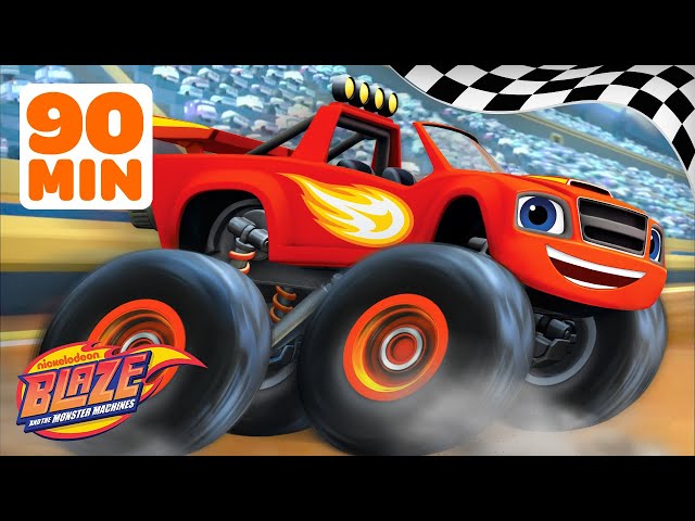 90 MINUTES of BLAZING Races w/ AJ, Crusher and More! 🚗💨 | Blaze and the Monster Machines class=