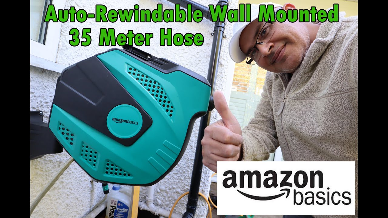 Basics Auto-Rewindable Wall-Mounted Reel with Hose, 35 Meters -  Quick Install 