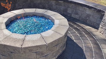 Cambridge Ledgestone Smooth Paver Patio with Firepit and Lighting - Dix Hills, NY 11746