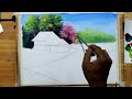 acrylic landscape painting lesson for beginners,beautiful river side scenery painting with acrylic,