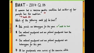 BMAT 2014 Section 2 - Q25 Bio - Recessive allele inheritance - Worked Solution